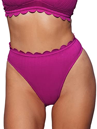 CUPSHE Damen-Bikiniunterteil, violetter, gezackter, mittelhoher Badeanzug, XL von CUPSHE