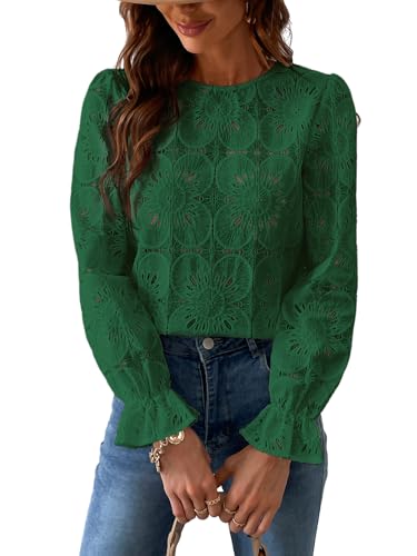 CUPSHE Damen Bluse, Ausschnitt, Blumenoberteil, Rundhalsausschnitt, Lange Ärmel, elastische Bündchen, Elegantes Hemd, mintgrün, XS von CUPSHE