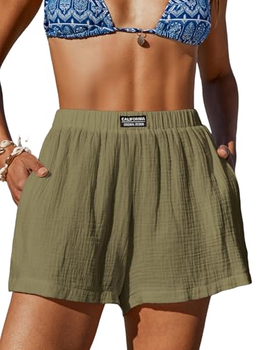 CUPSHE Damen Casual Shorts, Baumwolle, hohe Taille, Strandshorts, Sommer, mit Taschen, Grün, S CUPSHE Damen Casual Shorts, Baumwolle, hohe Taille, Strandshorts, Sommer, mit Taschen, Grün, S von CUPSHE