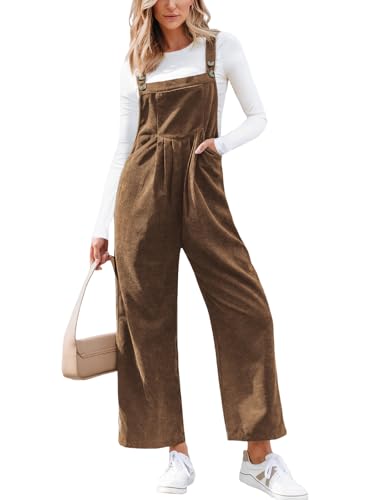 CUPSHE Damen Cord Latzhosen Ärmellos Overall Jumpsuit Weites Bein Lang Playsuit Herbst Winter Lose Hosenanzug mit Taschen Braun XL von CUPSHE
