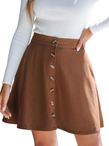 CUPSHE Damen Cordrock Vorne Knöpfe Minirock A Linie Cord Rock Ausgestellt Retro Stil Casual Chic Rock, Braun, XL von CUPSHE
