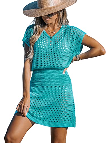 CUPSHE Damen Cutout V-Ausschnitt Cover-Up Kleid Kurzarm Strandkleidung Relaxed Fit Cover Ups S von CUPSHE