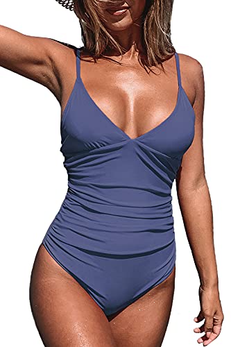 CUPSHE Damen Einteiler Badeanzug Triangel V Ausschnitt Monokini Raffung Bauchweg Unifarben Swimwear Bademode Swimsuit Dunkelblau M CUPSHE Damen Einteiler Badeanzug Triangel V Ausschnitt Monokini Raffung Bauchweg Unifarben Swimwear Bademode Swimsuit Dunkelblau M von CUPSHE