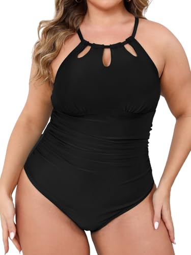 CUPSHE Damen Große Größen Badeanzug High Neck Zierausschnitten Bauchweg Raffung Einteilige Curvy Bademode Plus Size Swimsuit Schwarz Gepunktet 1X=XL CUPSHE Damen Große Größen Badeanzug High Neck Zierausschnitten Bauchweg Raffung Einteilige Curvy Bademode Plus Size Swimsuit Schwarz Gepunktet 1X=XL von CUPSHE