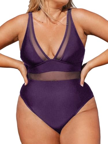 CUPSHE Damen Große Größen Badeanzug Tiefer V Ausschnitt Sheer Mesh Bauchkontrolle Einteilige Curvy Bademode Plus Size Swimsuit Himbeerwein 2X=XXL CUPSHE Damen Große Größen Badeanzug Tiefer V Ausschnitt Sheer Mesh Bauchkontrolle Einteilige Curvy Bademode Plus Size Swimsuit Himbeerwein 2X=XXL von CUPSHE