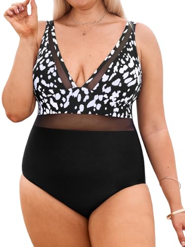 CUPSHE Damen Große Größen Badeanzug Tiefer V Ausschnitt Sheer Mesh Bauchkontrolle Einteilige Curvy Bademode Plus Size Swimsuit Schwarz/Weiß Gepunktet 3X=XXXL CUPSHE Damen Große Größen Badeanzug Tiefer V Ausschnitt Sheer Mesh Bauchkontrolle Einteilige Curvy Bademode Plus Size Swimsuit Schwarz/Weiß Gepunktet 3X=XXXL von CUPSHE