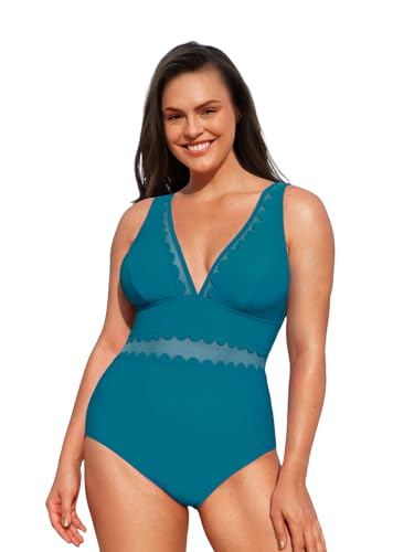 CUPSHE Damen Große Größen Badeanzug V Ausschnitt Wellenkante Sheer Netzstoff Figurformend Einteilige Curvy Bademode Plus Size Swimsuit Türkis 2X=XXL CUPSHE Damen Große Größen Badeanzug V Ausschnitt Wellenkante Sheer Netzstoff Figurformend Einteilige Curvy Bademode Plus Size Swimsuit Türkis 2X=XXL von CUPSHE