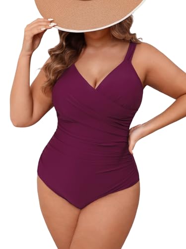 CUPSHE Damen Große Größen Badeanzug V Ausschnitt Wickeloptik Raffung Bauchweg Einteilige Curvy Bademode Plus Size Swimsuit Purpurrot 3X=XXXL CUPSHE Damen Große Größen Badeanzug V Ausschnitt Wickeloptik Raffung Bauchweg Einteilige Curvy Bademode Plus Size Swimsuit Purpurrot 3X=XXXL von CUPSHE