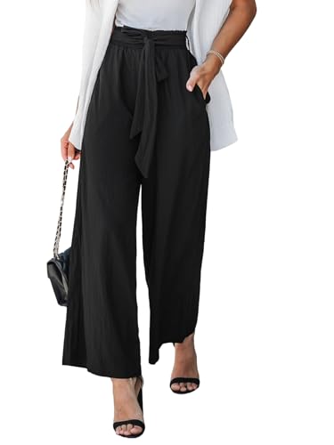 CUPSHE Damen Hose High Waist Lang Weites Bein Gerade Casual Leichte Freizeithose mit Taschen Schwarz L von CUPSHE