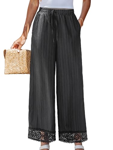CUPSHE Damen Hose mit weitem Bein Hohe Taille Palazzo Lounge Flowy Business Arbeit Casual Sommerhose, Schwarz , XL von CUPSHE