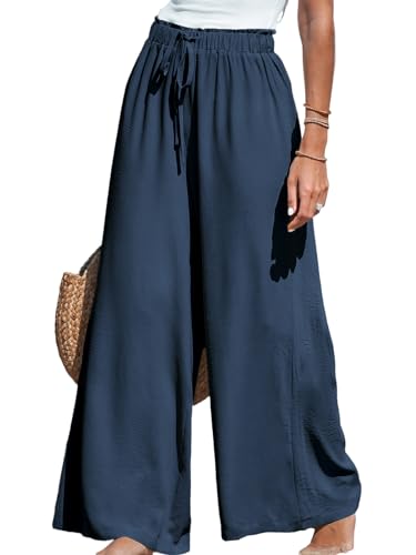 CUPSHE Damen Leichte Weite Hose, High Waist mit Kordelzug und Gummibund, Ganzjahrestaugliche Lange Hose von CUPSHE