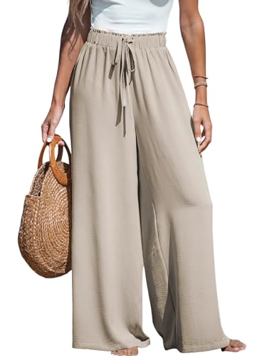 CUPSHE Damen Leichte Weite Hose, High Waist mit Kordelzug und Gummibund, Ganzjahrestaugliche Lange Hose von CUPSHE