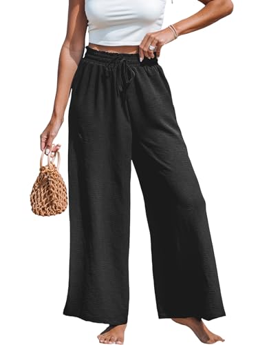 CUPSHE Damen Leichte Weite Hose, High Waist mit Kordelzug und Gummibund, Ganzjahrestaugliche Lange Hose von CUPSHE