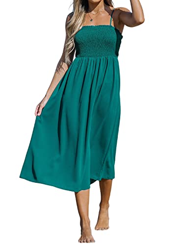 CUPSHE Damen Hübsches gesmoktes Cami-Kleid Verstellbare Träger Sommer Maxikleider von CUPSHE