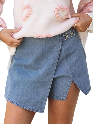 CUPSHE Damen Jeans Rock Hosenrock Wickeldesign Schlitzsaum Denim Skort Minirock Shorts, Hellblau, M CUPSHE Damen Jeans Rock Hosenrock Wickeldesign Schlitzsaum Denim Skort Minirock Shorts, Hellblau, M von CUPSHE