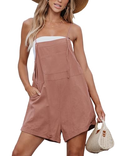 CUPSHE Damen Jumpsuit Ärmellos Strampler Quadratischer Ausschnitt Weite Beine Overall Sommer Strand Playsuit mit Taschen Rosa XL von CUPSHE