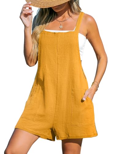 CUPSHE Damen Jumpsuit Baumwolle Ärmellos Strampler Weites Bein Taschen Vorne Kurz Overall Sommer Strand Lose Hosenanzug Navy XL von CUPSHE