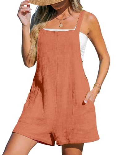 CUPSHE Damen Jumpsuit Baumwolle Ärmellos Strampler Weites Bein Taschen Vorne Kurz Overall Sommer Strand Lose Hosenanzug Orange M von CUPSHE