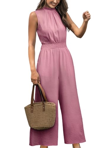 CUPSHE Damen Jumpsuit Blumen Stehkragen Overall Ärmellos Weites Bein Lang Playsuit Sommer Lose Hosenanzug mit Taschen von CUPSHE