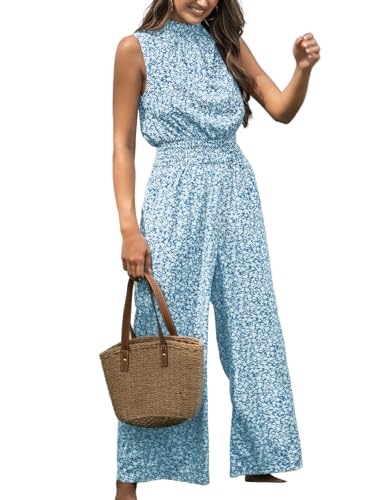 CUPSHE Damen Jumpsuit Blumen Stehkragen Overall Ärmellos Weites Bein Lang Playsuit Sommer Lose Hosenanzug mit Taschen von CUPSHE