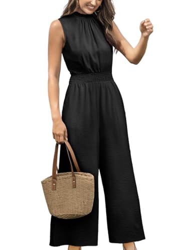 CUPSHE Damen Jumpsuit Blumen Stehkragen Overall Ärmellos Weites Bein Lang Playsuit Sommer Lose Hosenanzug mit Taschen von CUPSHE