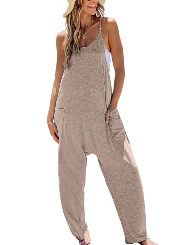 CUPSHE Damen Jumpsuit Rundhalsausschnitt Ärmellos Overall Tiefer Schritt Loses Bein Sommer Strand Playsuit mit Taschen von CUPSHE
