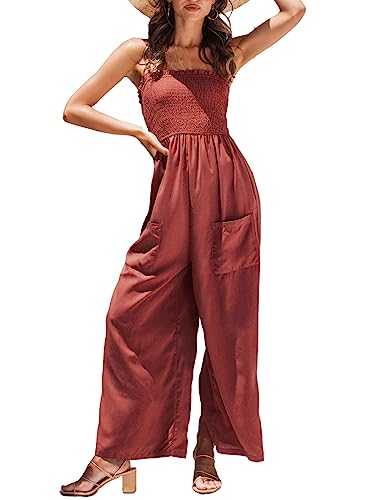 CUPSHE Damen Jumpsuit Square Neck Ärmellos Weites bein Sommer Lang Overall Romper Gesmokter Spaghettiträger Hosenanzug Playsuit Orange M CUPSHE Damen Jumpsuit Square Neck Ärmellos Weites bein Sommer Lang Overall Romper Gesmokter Spaghettiträger Hosenanzug Playsuit Orange M von CUPSHE