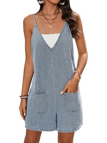 CUPSHE Damen Jumpsuit Tiefer V-Ausschnitt Ärmellos Strampler Weite Beine Overall Sommer Strand Playsuit mit Taschen Hellblau XL CUPSHE Damen Jumpsuit Tiefer V-Ausschnitt Ärmellos Strampler Weite Beine Overall Sommer Strand Playsuit mit Taschen Hellblau XL von CUPSHE