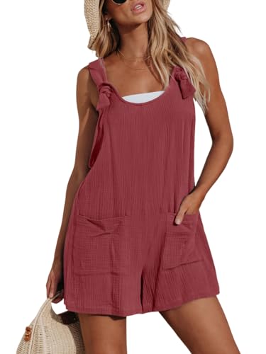 CUPSHE Damen Jumpsuit U-Ausschnitt Ärmellos Strampler Weites Bein Taschen Vorne Kurz Overall Sommer Strand Lose Hosenanzug Burgund XS von CUPSHE