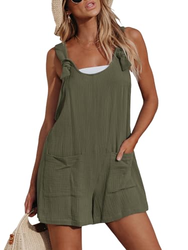 CUPSHE Damen Jumpsuit U-Ausschnitt Ärmellos Strampler Weites Bein Taschen Vorne Kurz Overall Sommer Strand Lose Hosenanzug Dunkelgrün XL von CUPSHE