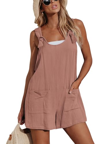 CUPSHE Damen Jumpsuit U-Ausschnitt Ärmellos Strampler Weites Bein Taschen Vorne Kurz Overall Sommer Strand Lose Hosenanzug Rosa XS von CUPSHE