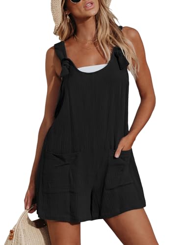 CUPSHE Damen Jumpsuit U-Ausschnitt Ärmellos Strampler Weites Bein Taschen Vorne Kurz Overall Sommer Strand Lose Hosenanzug Schwarz M von CUPSHE