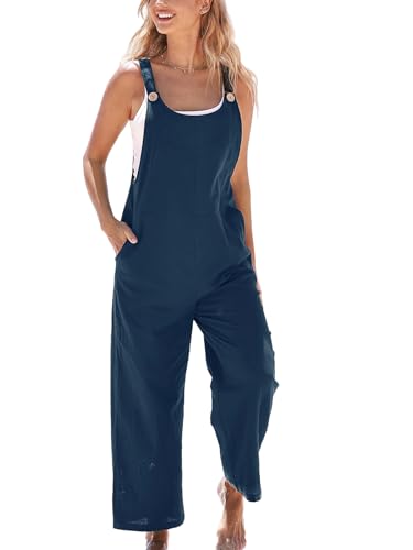 CUPSHE Damen Jumpsuit U-Ausschnitt Ärmellos Weites Bein Lang Playsuit mit Taschen Casual Lose Overalls Hosenanzug Navy XS von CUPSHE