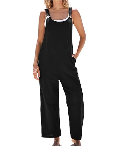 CUPSHE Damen Jumpsuit U-Ausschnitt Ärmellos Weites Bein Lang Playsuit mit Taschen Casual Lose Overalls Hosenanzug Schwarz M von CUPSHE