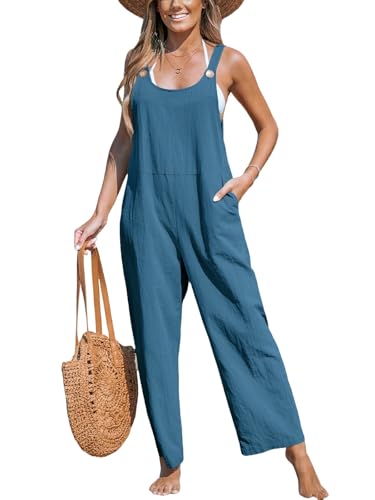 CUPSHE Damen Jumpsuit U-Ausschnitt Ärmellos Weites Bein Lang Playsuit mit Taschen Casual Lose Overalls Hosenanzug von CUPSHE