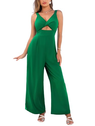CUPSHE Damen Jumpsuit V-Ausschnitt Ärmellos Overall Cutout Vorne Twist Weite Beine Sommer Strand Playsuit CUPSHE Damen Jumpsuit V-Ausschnitt Ärmellos Overall Cutout Vorne Twist Weite Beine Sommer Strand Playsuit von CUPSHE
