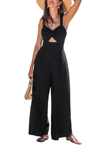 CUPSHE Damen Jumpsuit V-Ausschnitt Ärmellos Overall Cutout Vorne Twist Weite Beine Sommer Strand Playsuit von CUPSHE