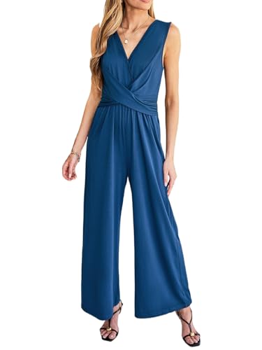 CUPSHE Damen Jumpsuit V-Ausschnitt Ärmellos Overall Kreuzwickel Loses Bein Sommer Strand Elegant Playsuit von CUPSHE