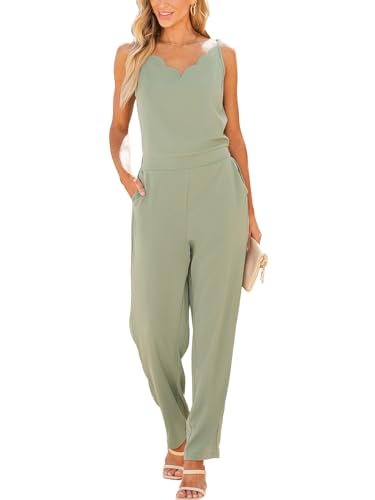 CUPSHE Damen Jumpsuit V-Ausschnitt Ärmellos Overall Weites Bein Spaghettiträger Playsuit Sommer Lose Lang Hosenanzug mit Taschen Grün XL von CUPSHE