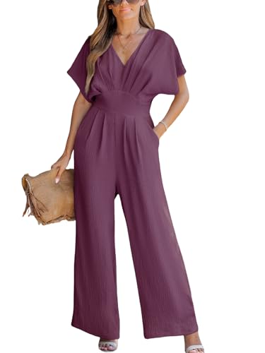 CUPSHE Damen Jumpsuit V-Ausschnitt Kurze Dolman-Ärmel Overall Weites Bein Strampler Lang Playsuit Sommer Elegant Hosenanzug von CUPSHE