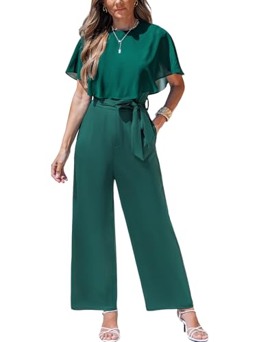 CUPSHE Damen Jumpsuit V-Ausschnitt Schalärmel Overall Weites Bein Sommer Strand Elegant Playsuit mit Gürtel von CUPSHE
