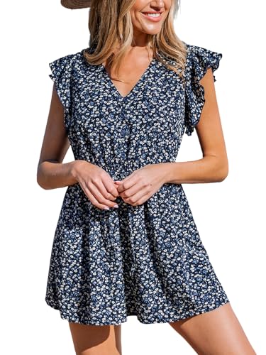 CUPSHE Damen Jumpsuit V-Ausschnitt Wickeloptik Flugärmel Strampler mit Gürtel Tropisch Weites Bein Kurz Overall Casual Lose Playsuit von CUPSHE