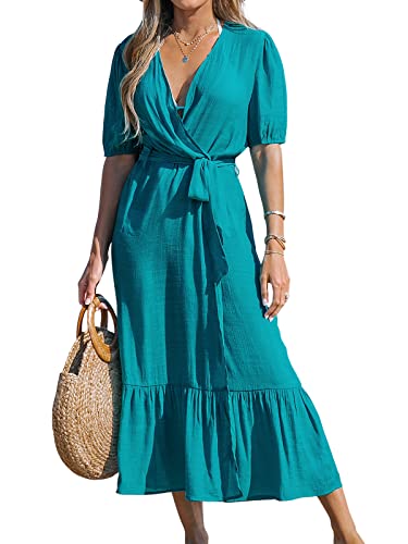 CUPSHE Damen-Kimono-Kleid mit offener Vorderseite, kurze Ärmel, Cover-Up-Kleid, lässiger Sommer, langer Saum, Blau, Large von CUPSHE