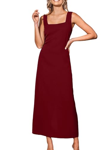 CUPSHE Damen Kleid Ärmellos Lang Freizeitkleider Quadratischer Ausschnitt Breite Träger Schlitz Lang Formell Elegant Maxi Dress Rot XL CUPSHE Damen Kleid Ärmellos Lang Freizeitkleider Quadratischer Ausschnitt Breite Träger Schlitz Lang Formell Elegant Maxi Dress Rot XL von CUPSHE