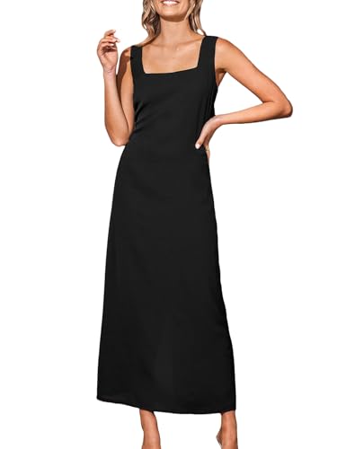 CUPSHE Damen Kleid Ärmellos Lang Freizeitkleider Quadratischer Ausschnitt Breite Träger Schlitz Lang Formell Elegant Maxi Dress Schwarz XL CUPSHE Damen Kleid Ärmellos Lang Freizeitkleider Quadratischer Ausschnitt Breite Träger Schlitz Lang Formell Elegant Maxi Dress Schwarz XL von CUPSHE
