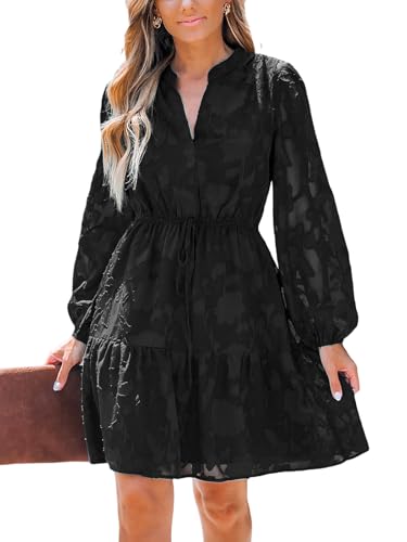 CUPSHE Damen Kleid Blumenmuster V-Ausschnitt Spitze Langarm Herbst Freizeitkleider mit Gürtel Rüschen A-Linie Elegant Mini Dress Schwarz L CUPSHE Damen Kleid Blumenmuster V-Ausschnitt Spitze Langarm Herbst Freizeitkleider mit Gürtel Rüschen A-Linie Elegant Mini Dress Schwarz L von CUPSHE