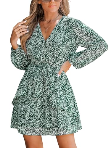 CUPSHE Damen Kleid Chiffon V-Ausschnitt Langarm Herbst Freizeitkleider Rüschen Wickelkleid A-Linie Elegant Midi Dress Grün M CUPSHE Damen Kleid Chiffon V-Ausschnitt Langarm Herbst Freizeitkleider Rüschen Wickelkleid A-Linie Elegant Midi Dress Grün M von CUPSHE
