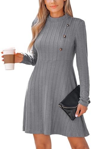 CUPSHE Damen Kleid Mock Neck Knöpfen Langarm Herbst Winter Zopfstruktur Kurze Minikleid Freizeitkleider Casual Mini Dress Grau XL CUPSHE Damen Kleid Mock Neck Knöpfen Langarm Herbst Winter Zopfstruktur Kurze Minikleid Freizeitkleider Casual Mini Dress Grau XL von CUPSHE