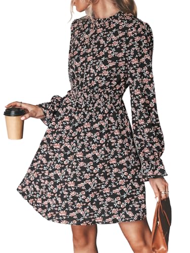 CUPSHE Damen Kleid Mock Neck Langarm Blumenprint Kurzes Herbstkleid Freizeitkleider Elegant Party Smocked Mini Dress Schwarz XS CUPSHE Damen Kleid Mock Neck Langarm Blumenprint Kurzes Herbstkleid Freizeitkleider Elegant Party Smocked Mini Dress Schwarz XS von CUPSHE