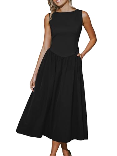 CUPSHE Damen Kleid Rundhals Ärmellos Freizeitkleider Drop Taille Herbst Lang A-Linie Elegant Party Maxi Dress Schwarz M CUPSHE Damen Kleid Rundhals Ärmellos Freizeitkleider Drop Taille Herbst Lang A-Linie Elegant Party Maxi Dress Schwarz M von CUPSHE